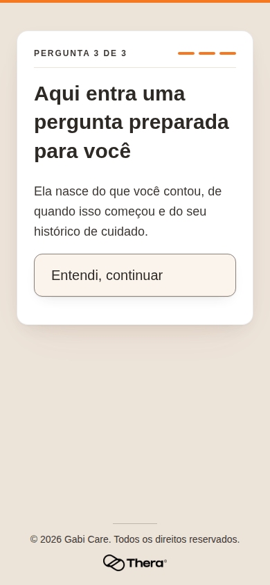 Tela do app Gabi com a pergunta 3 de 3: uma pergunta preparada para você.